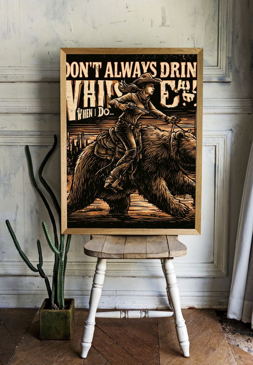 Cowboy Bear Typography Poster. — room view 1