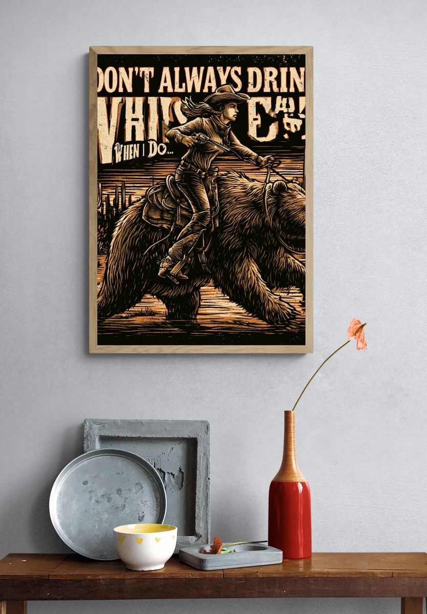 Cowboy Bear Typography Poster. — room view 3