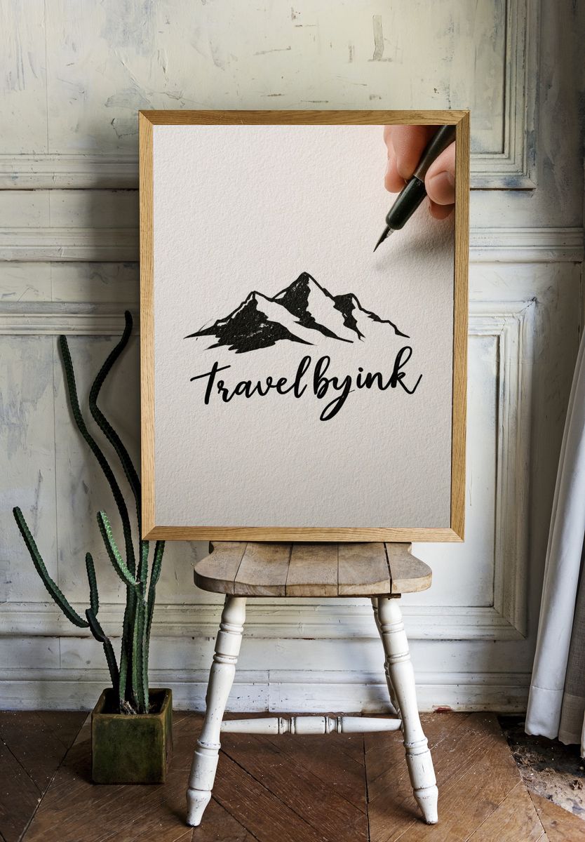 Travel by Ink Mountain Typography Poster. — room view 1