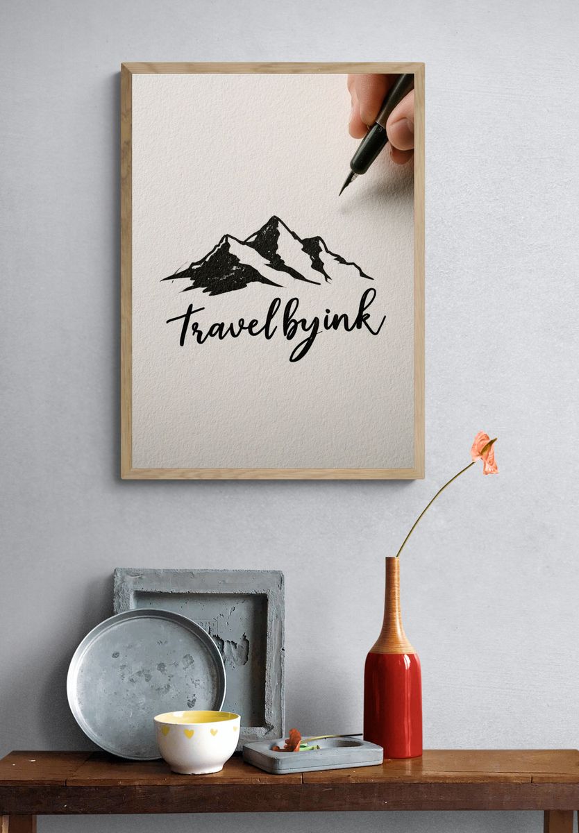 Travel by Ink Mountain Typography Poster. — room view 3