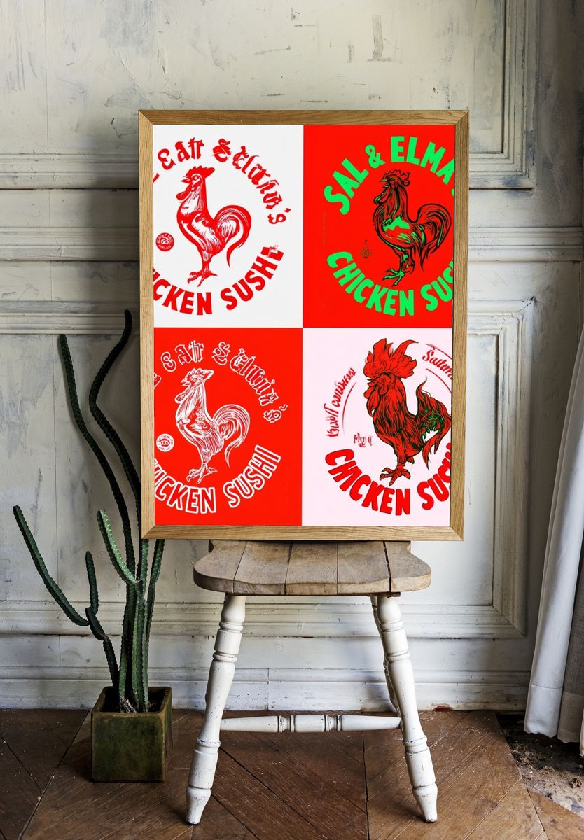 Chicken Sushi Typography Poster. — room view 1