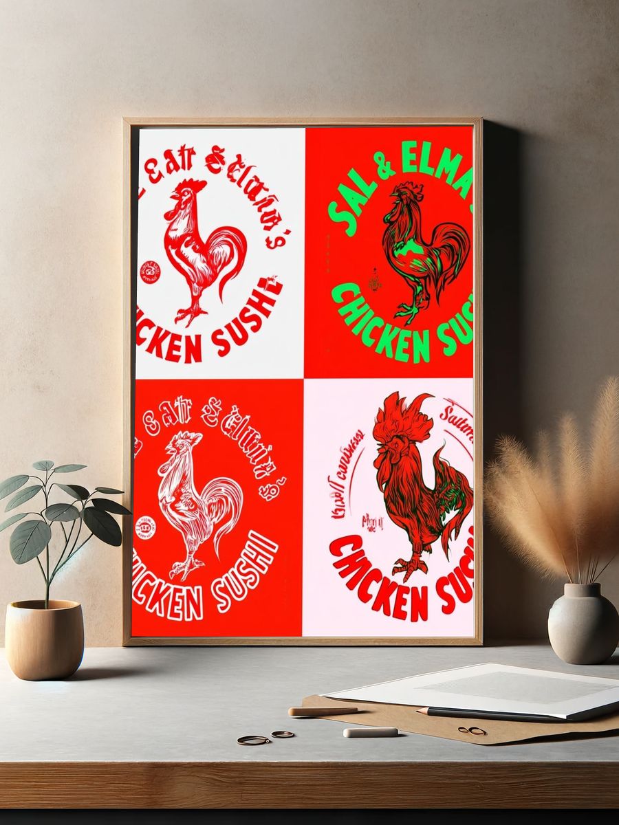 Chicken Sushi Typography Poster. — room view 2