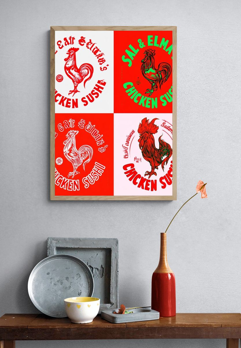 Chicken Sushi Typography Poster. — room view 3