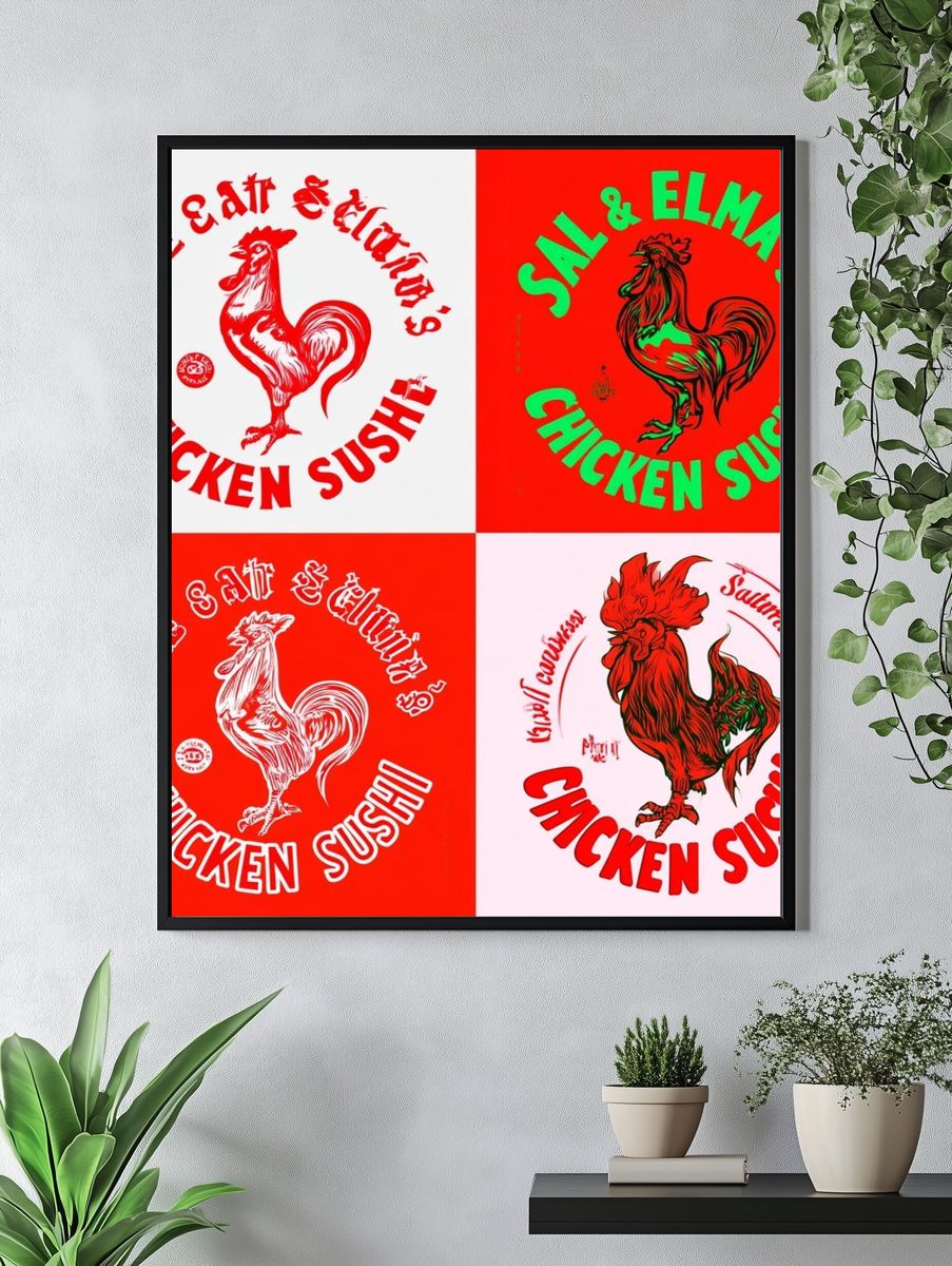 Chicken Sushi Typography Poster. — room view 4