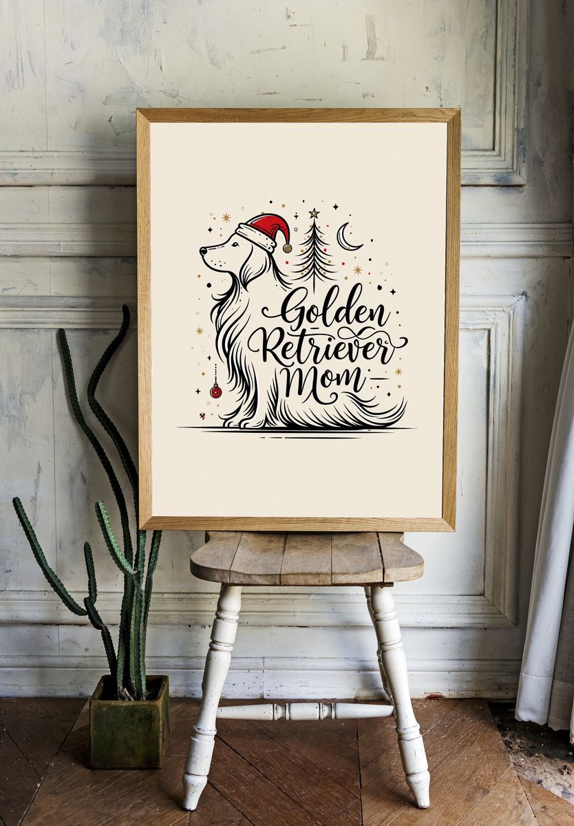 Golden Retriever Mom Typography Poster. — room view 1