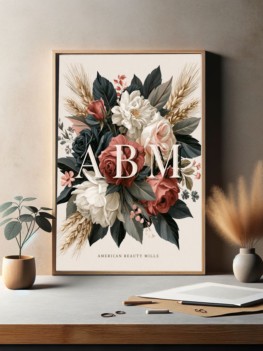American Beauty Mills Floral Typography Poster. — room view 2
