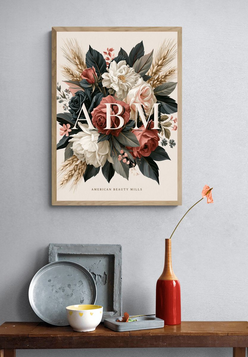 American Beauty Mills Floral Typography Poster. — room view 3