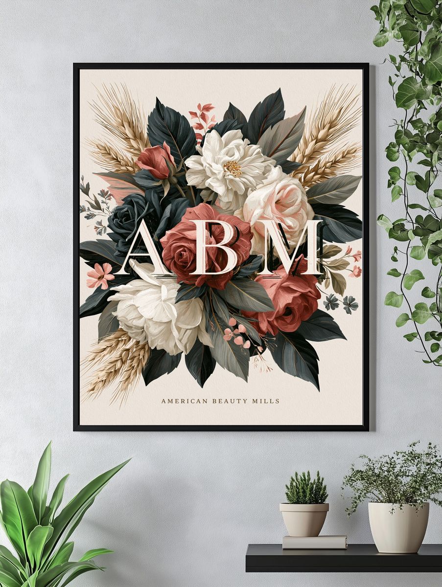 American Beauty Mills Floral Typography Poster. — room view 4
