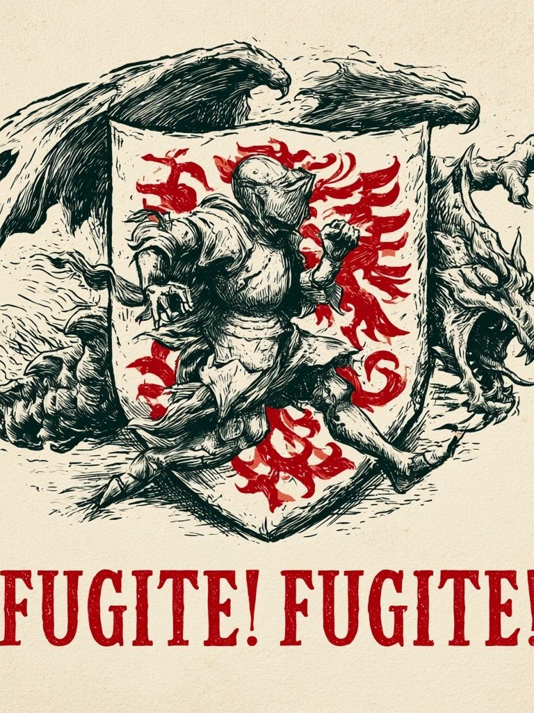 Fugite! Dragon Crest Typography Poster. poster detail