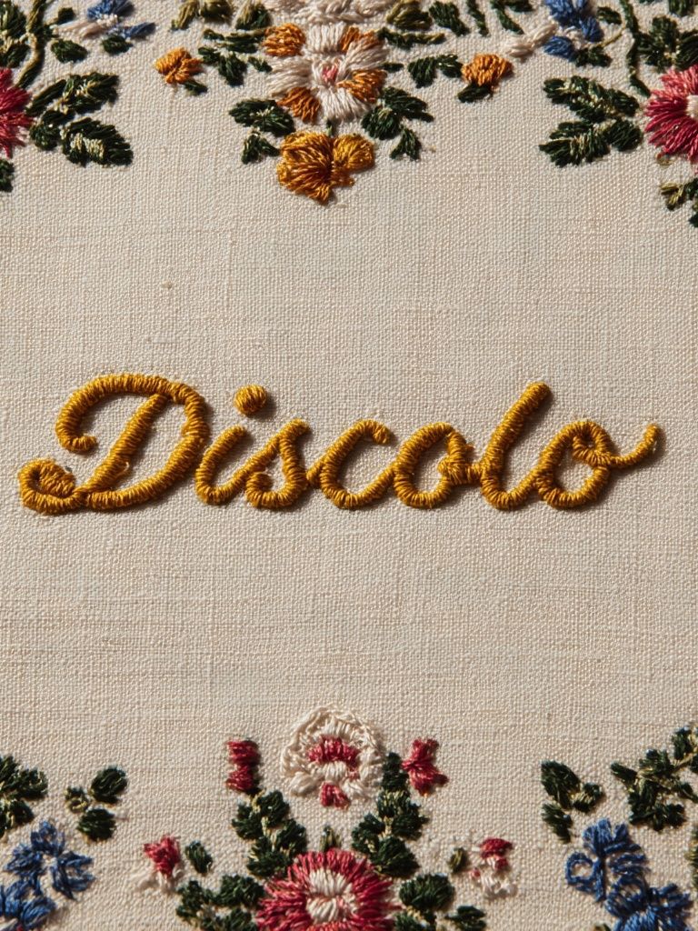 Discolo Embroidered Floral Typography Poster. poster detail