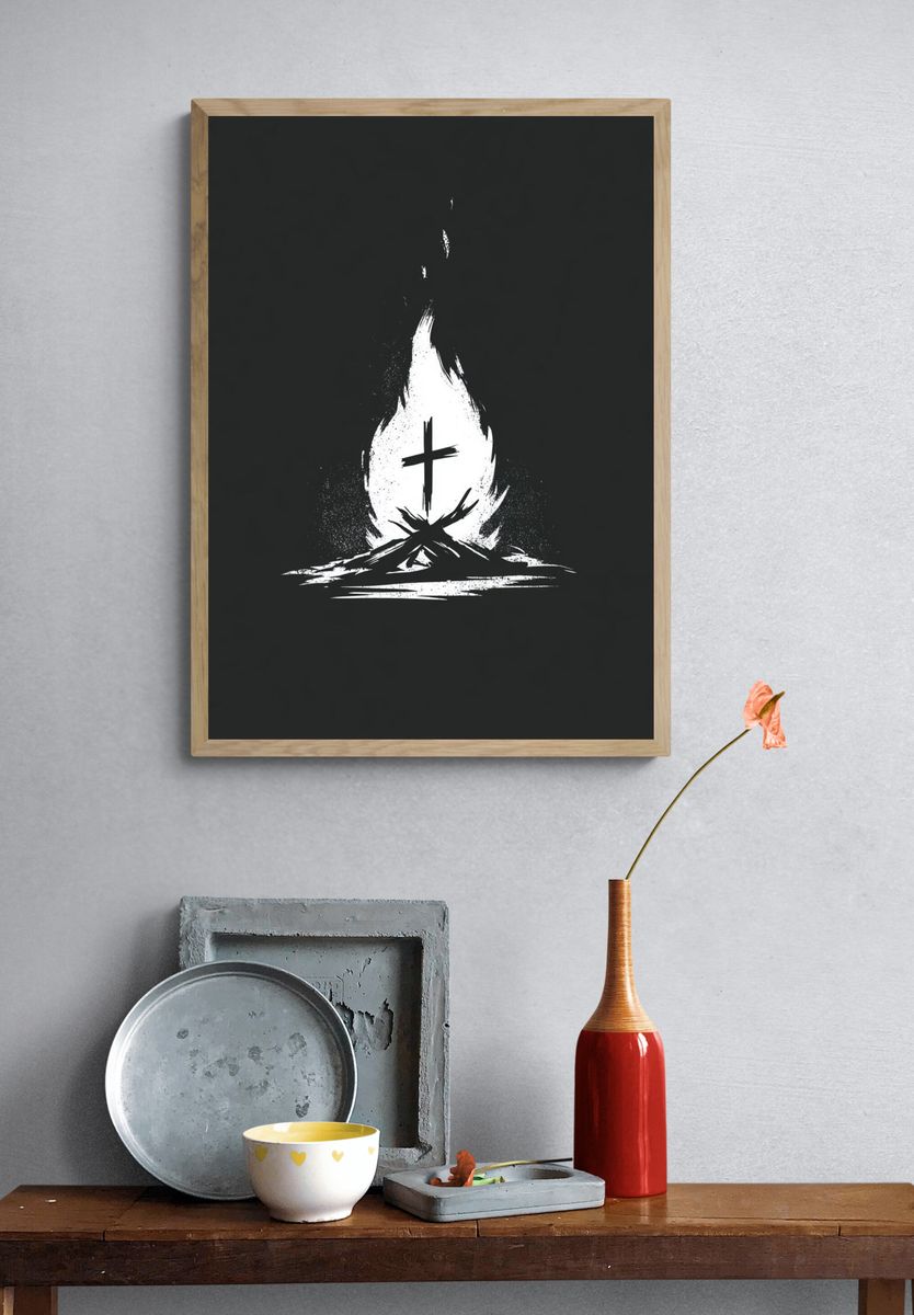Minimalist Cross Fire Poster. — room view 3