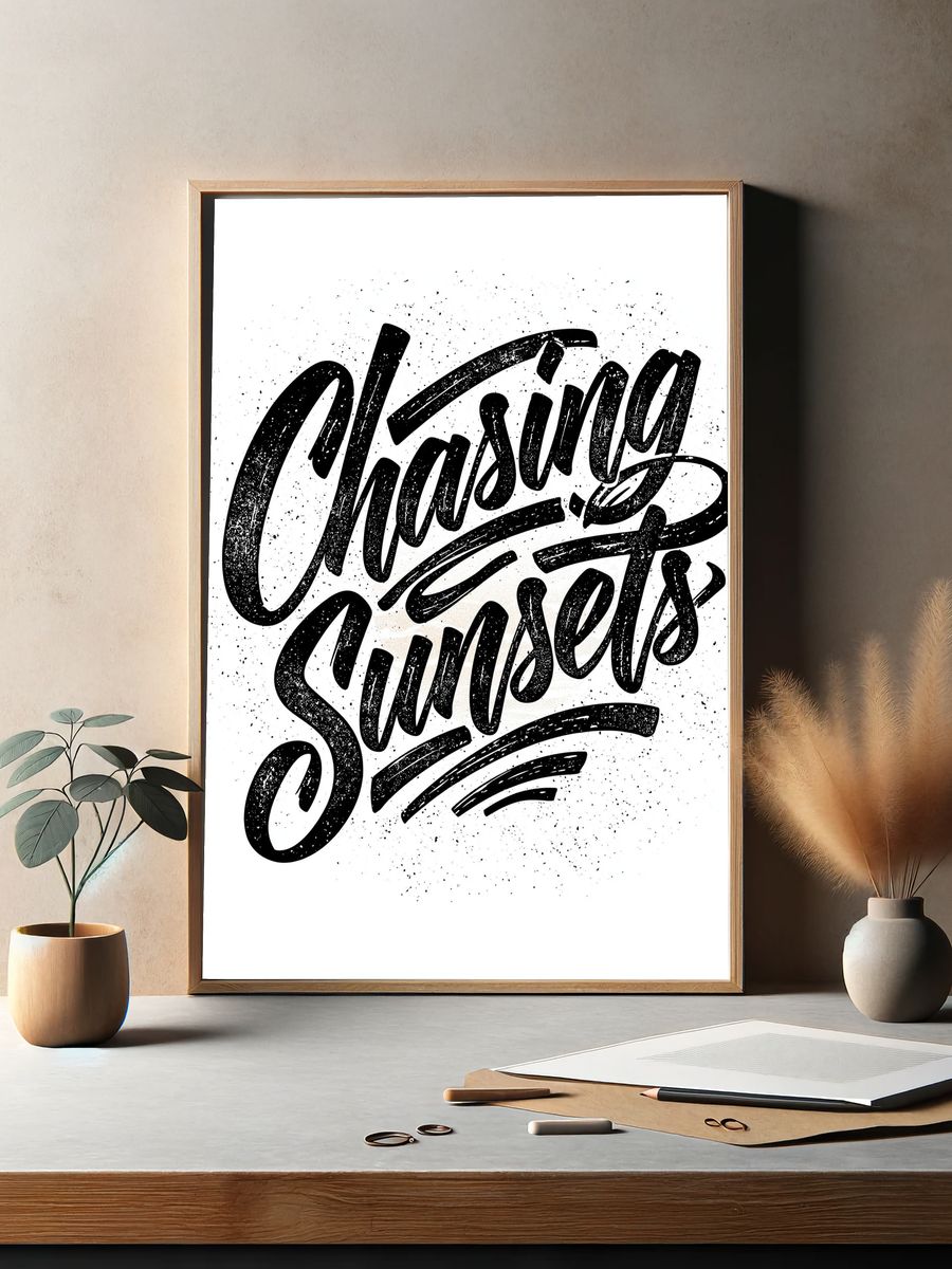 Chasing Sunsets Typography Poster. — room view 2