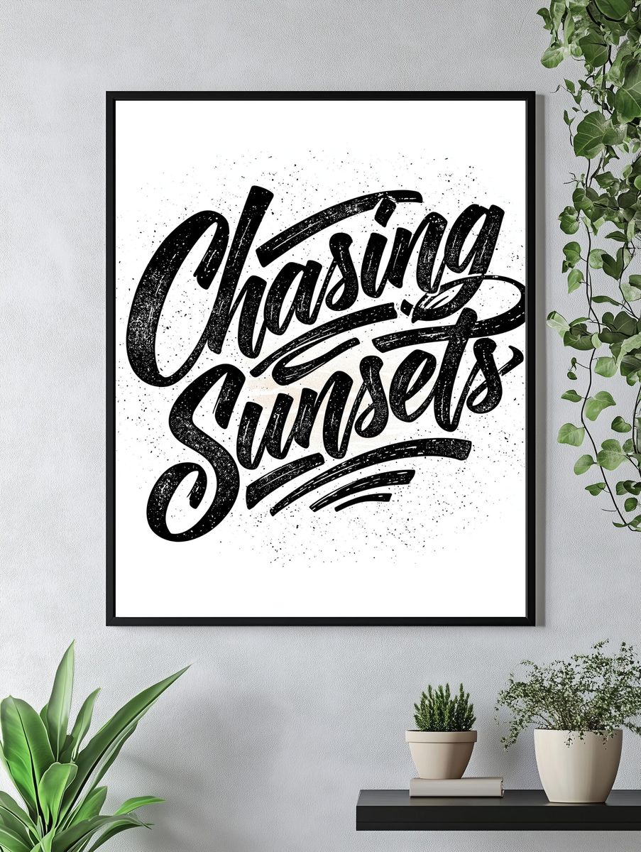 Chasing Sunsets Typography Poster. — room view 4