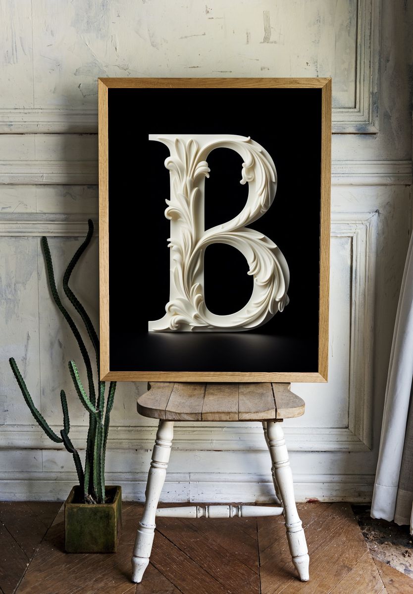 Ornate Letter B Typography Print. — room view 1