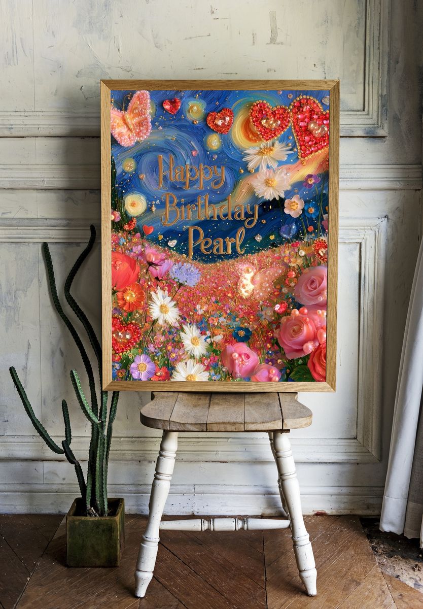 Happy Birthday Pearl Typography Poster. — room view 1