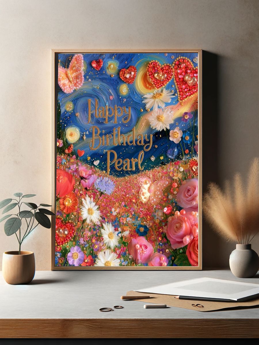 Happy Birthday Pearl Typography Poster. — room view 2