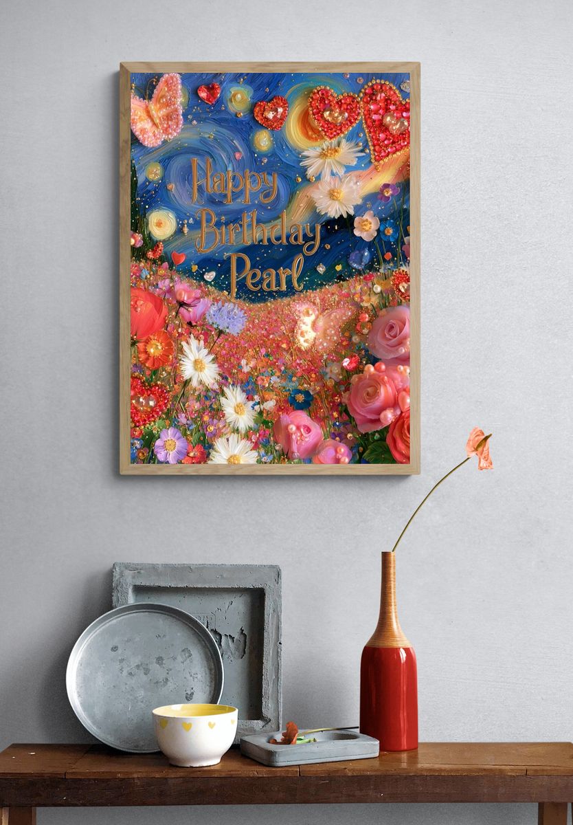 Happy Birthday Pearl Typography Poster. — room view 3