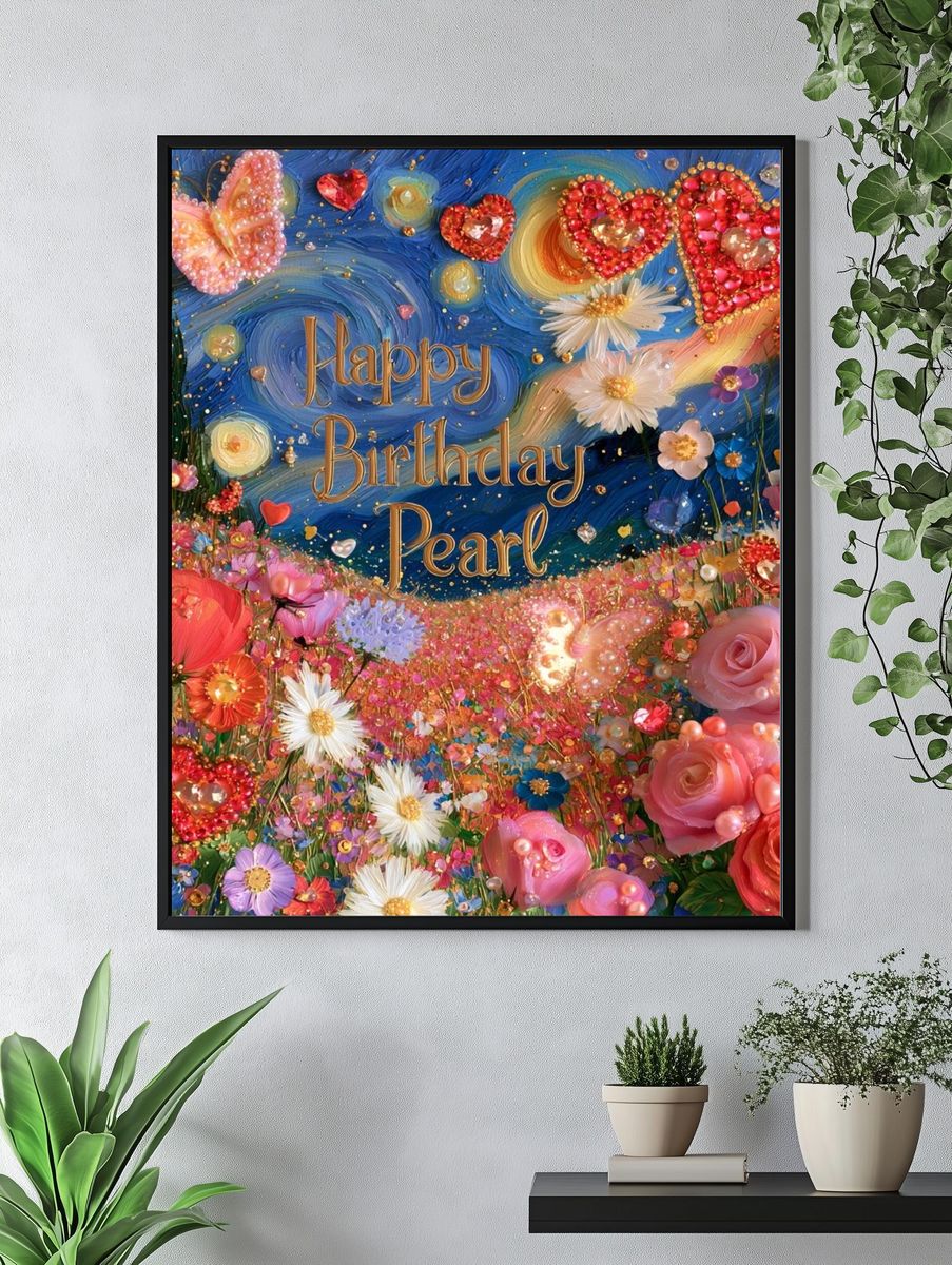 Happy Birthday Pearl Typography Poster. — room view 4