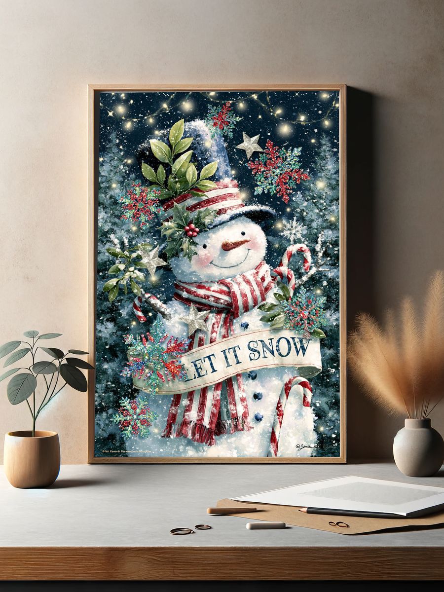 Let It Snow Snowman Typography Print. — room view 2