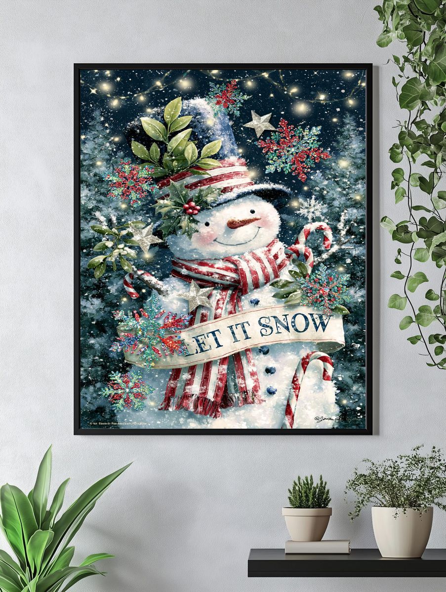 Let It Snow Snowman Typography Print. — room view 4