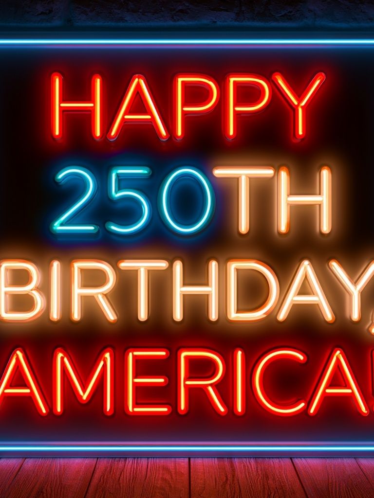 Happy 250th Birthday America Neon Poster. poster detail