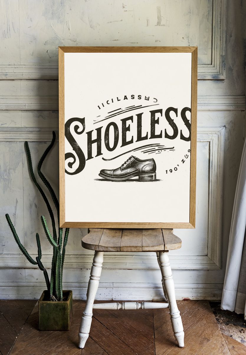 Shoeless Vintage Typography Print. room preview