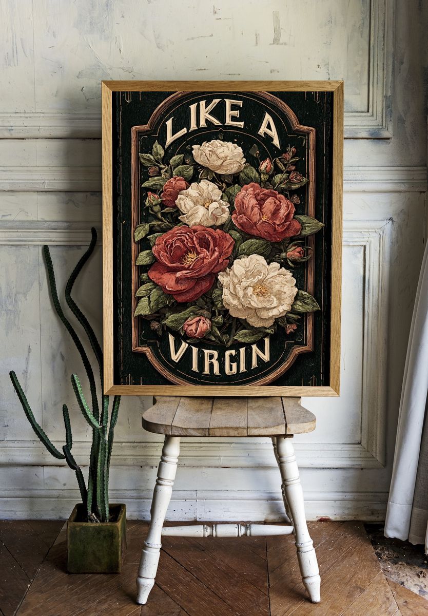 Like a Virgin Floral Typography Poster. — room view 1