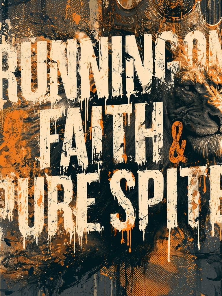 Running on Faith Lion Typography Poster. poster detail