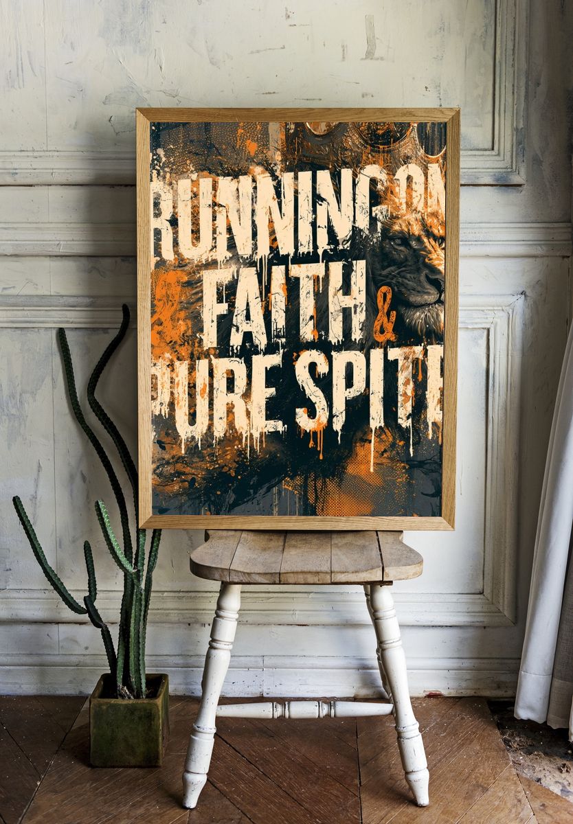 Running on Faith Lion Typography Poster. — room view 1