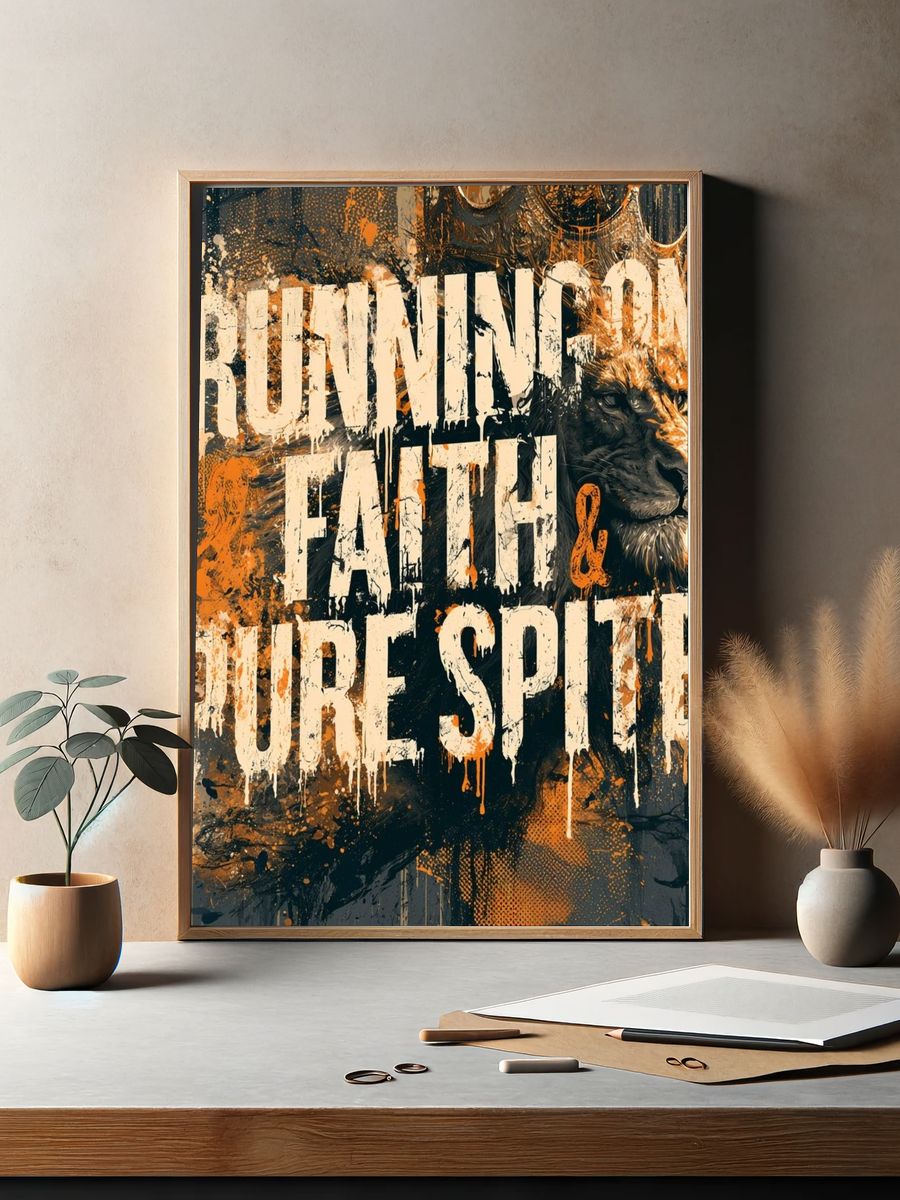 Running on Faith Lion Typography Poster. — room view 2