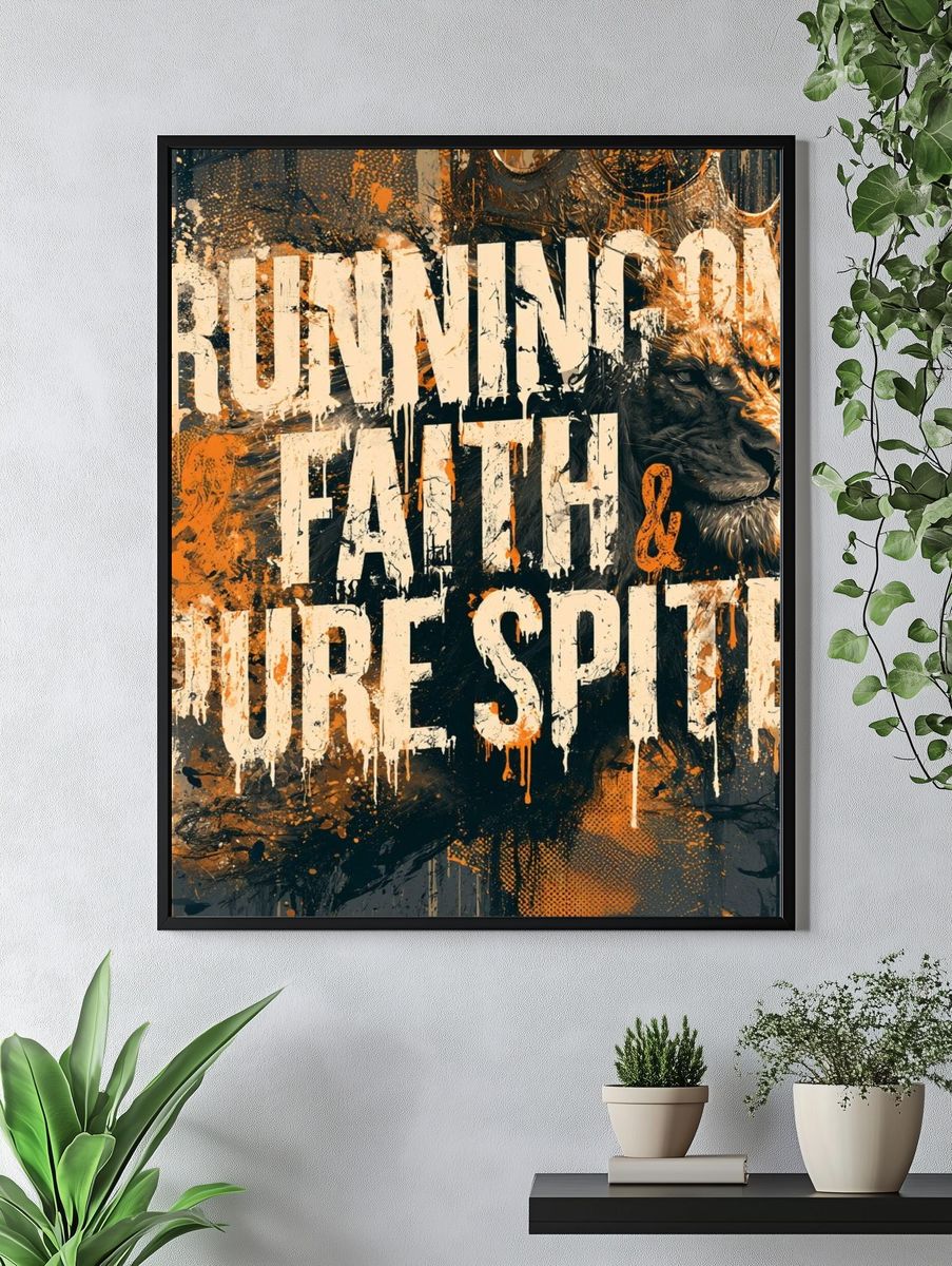 Running on Faith Lion Typography Poster. — room view 4