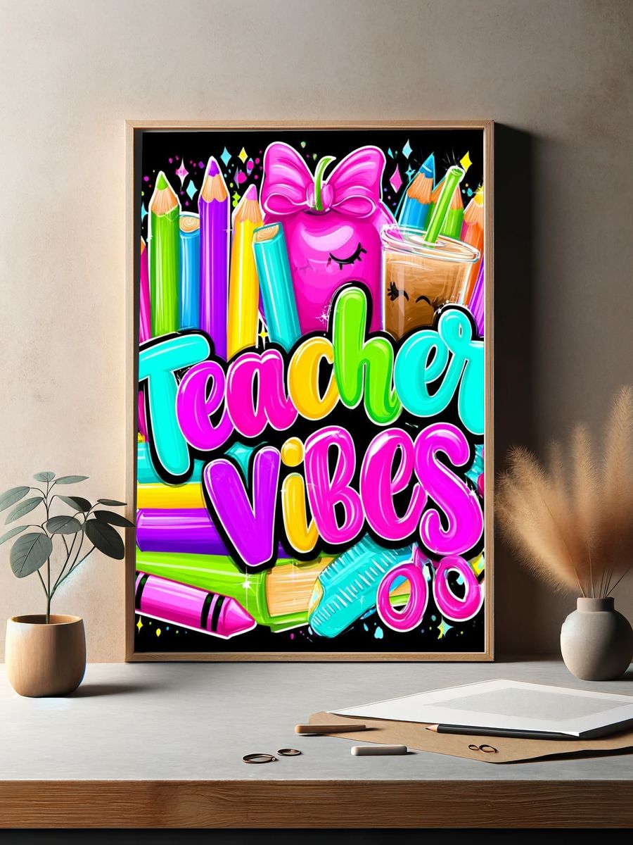 Teacher Vibes Typography Poster. — room view 2