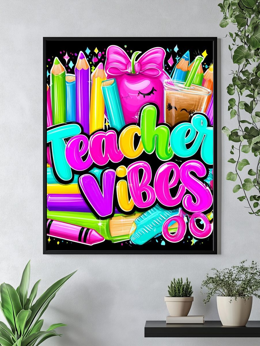 Teacher Vibes Typography Poster. — room view 4