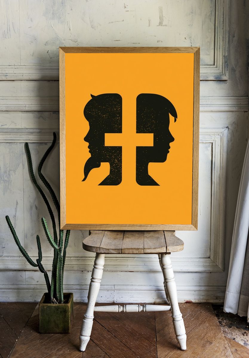 Dual Profile Silhouette Typography Poster. — room view 1