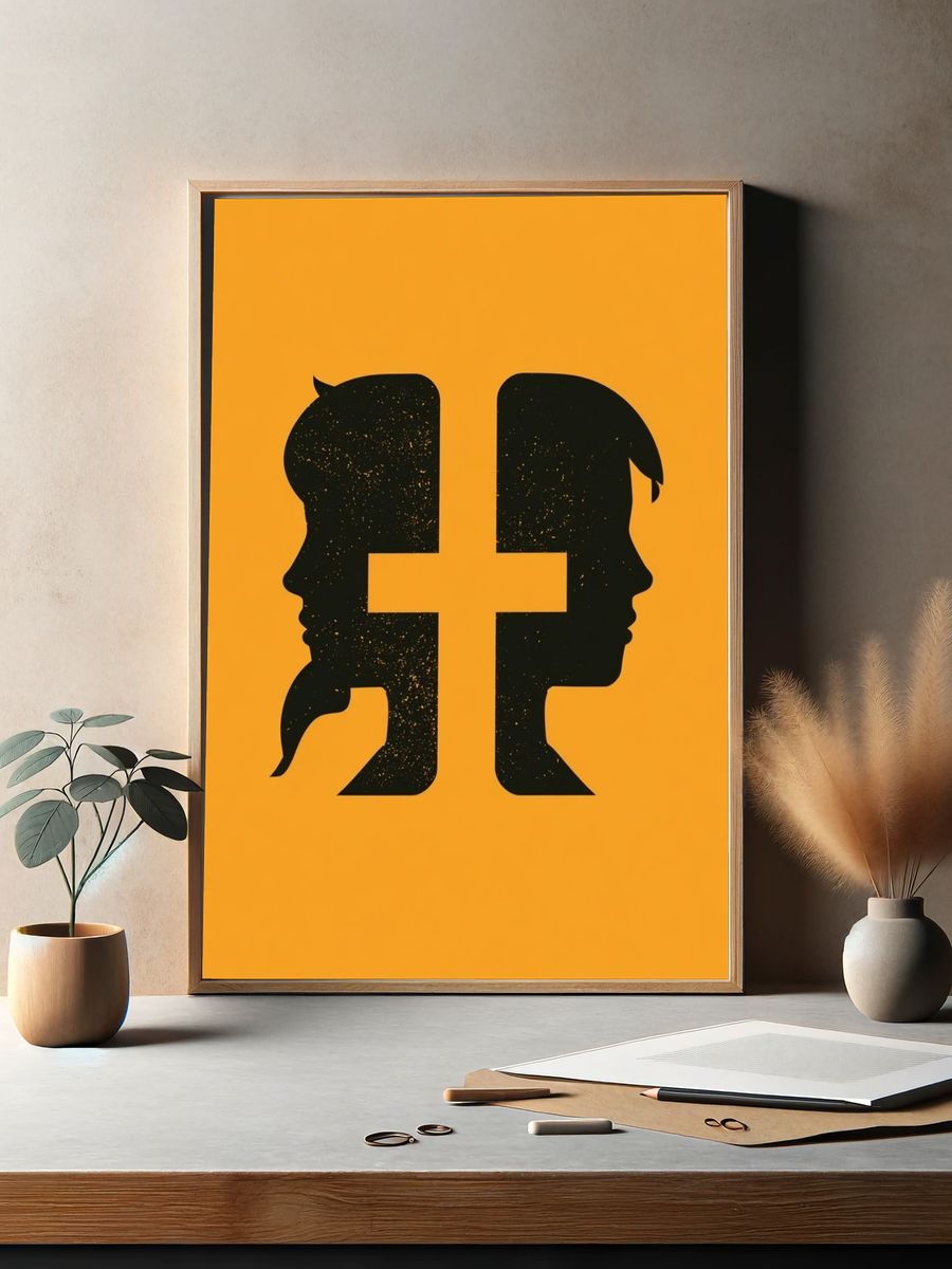 Dual Profile Silhouette Typography Poster. — room view 2