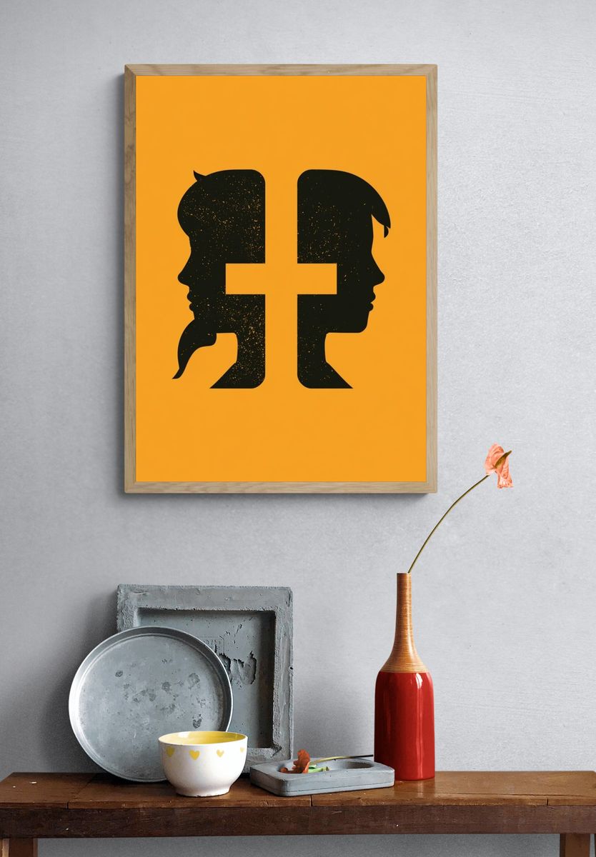 Dual Profile Silhouette Typography Poster. — room view 3