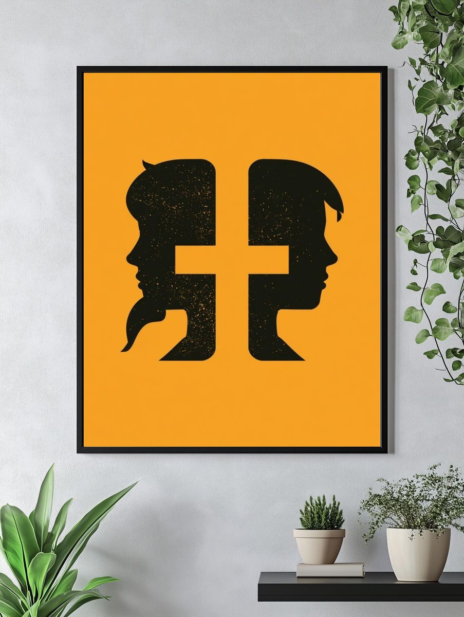 Dual Profile Silhouette Typography Poster. — room view 4