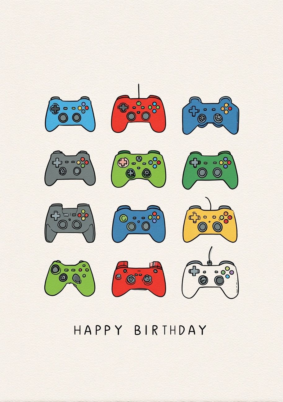 Happy Birthday Game Controllers Poster. poster — typography art