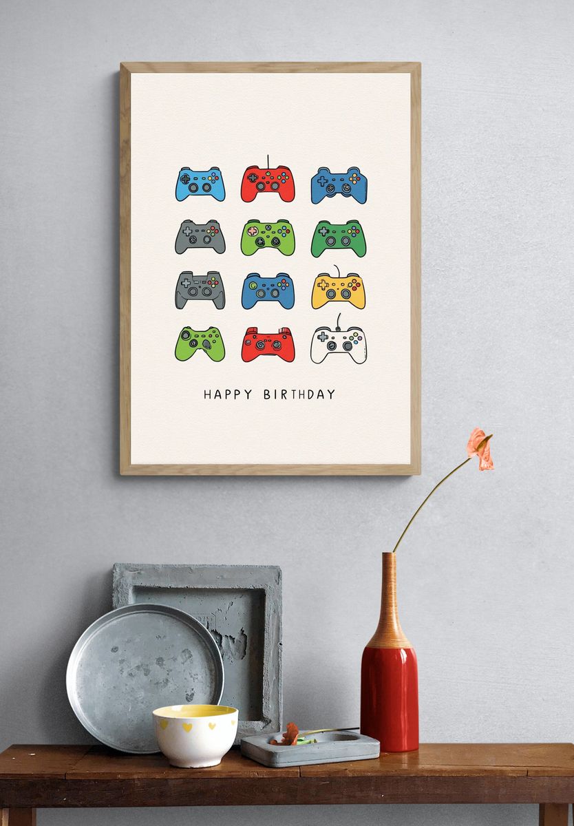 Happy Birthday Game Controllers Poster. — room view 3