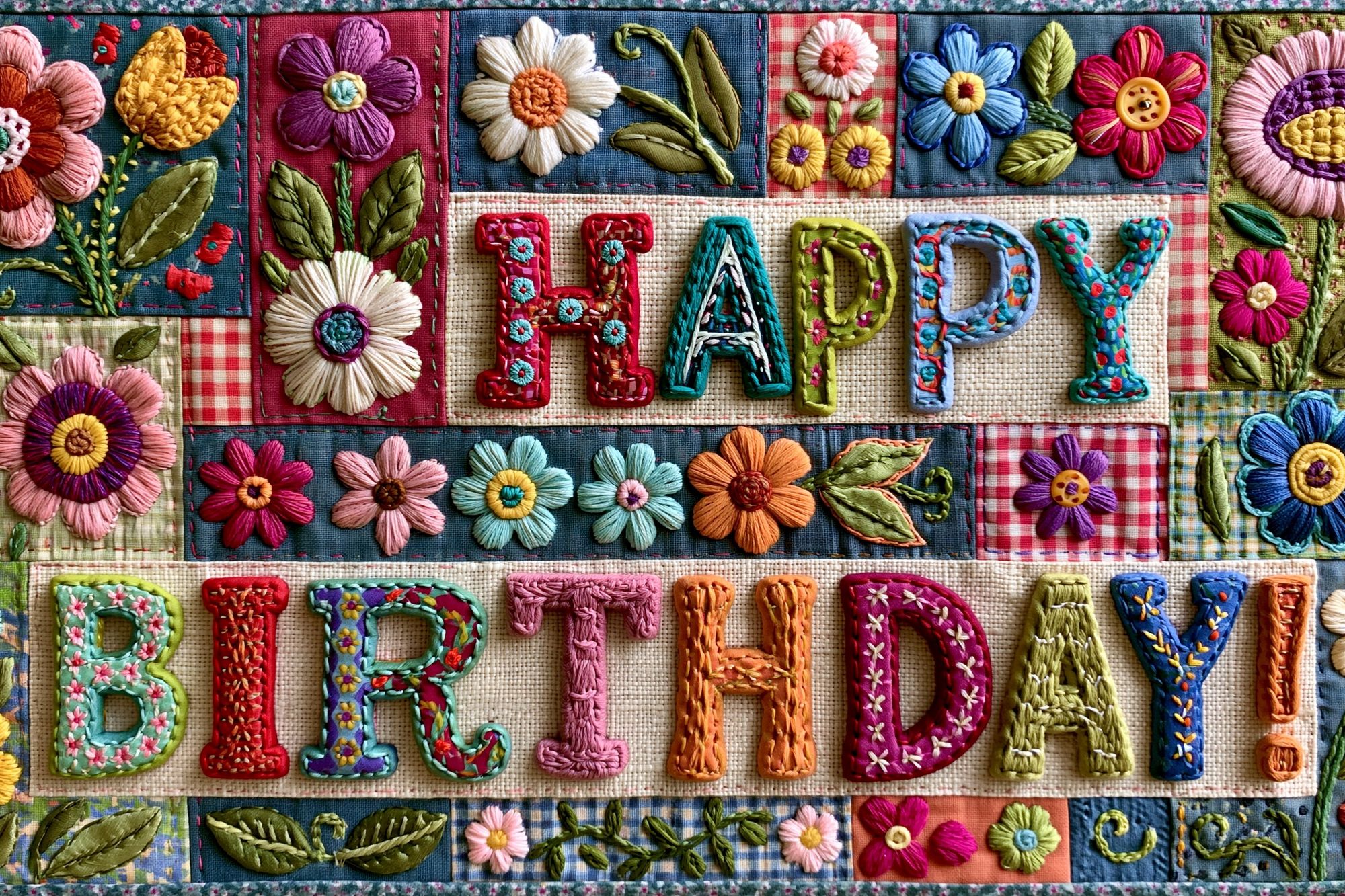 Happy Birthday Embroidery Typography Poster. poster — typography art