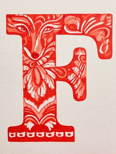Floral Red Letter F Typography Poster.