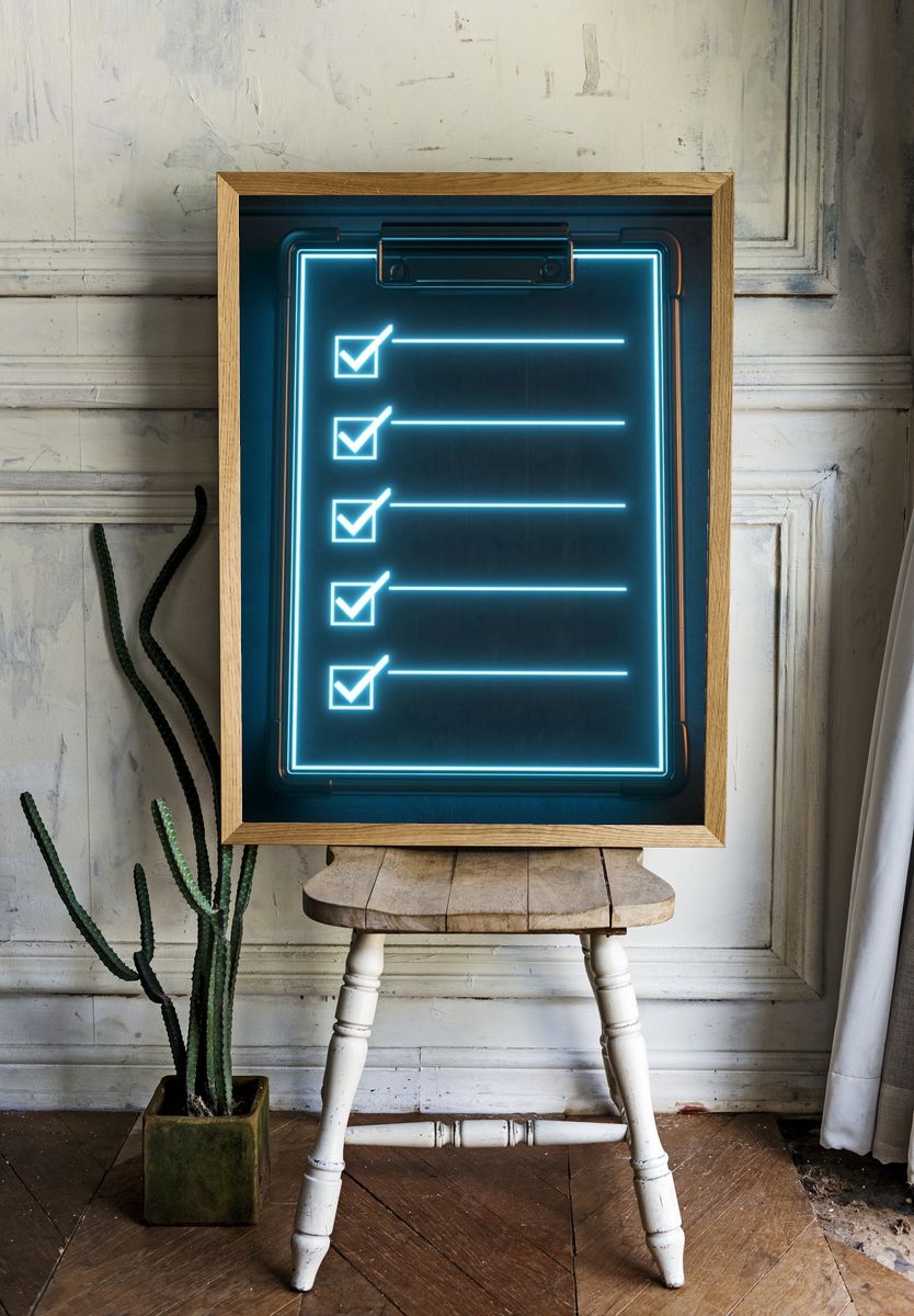 Neon Checklist Typography Poster. room preview