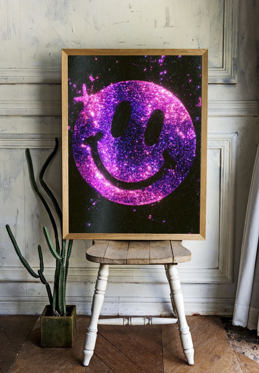 Glitter Smiley Face Typography Print. room preview