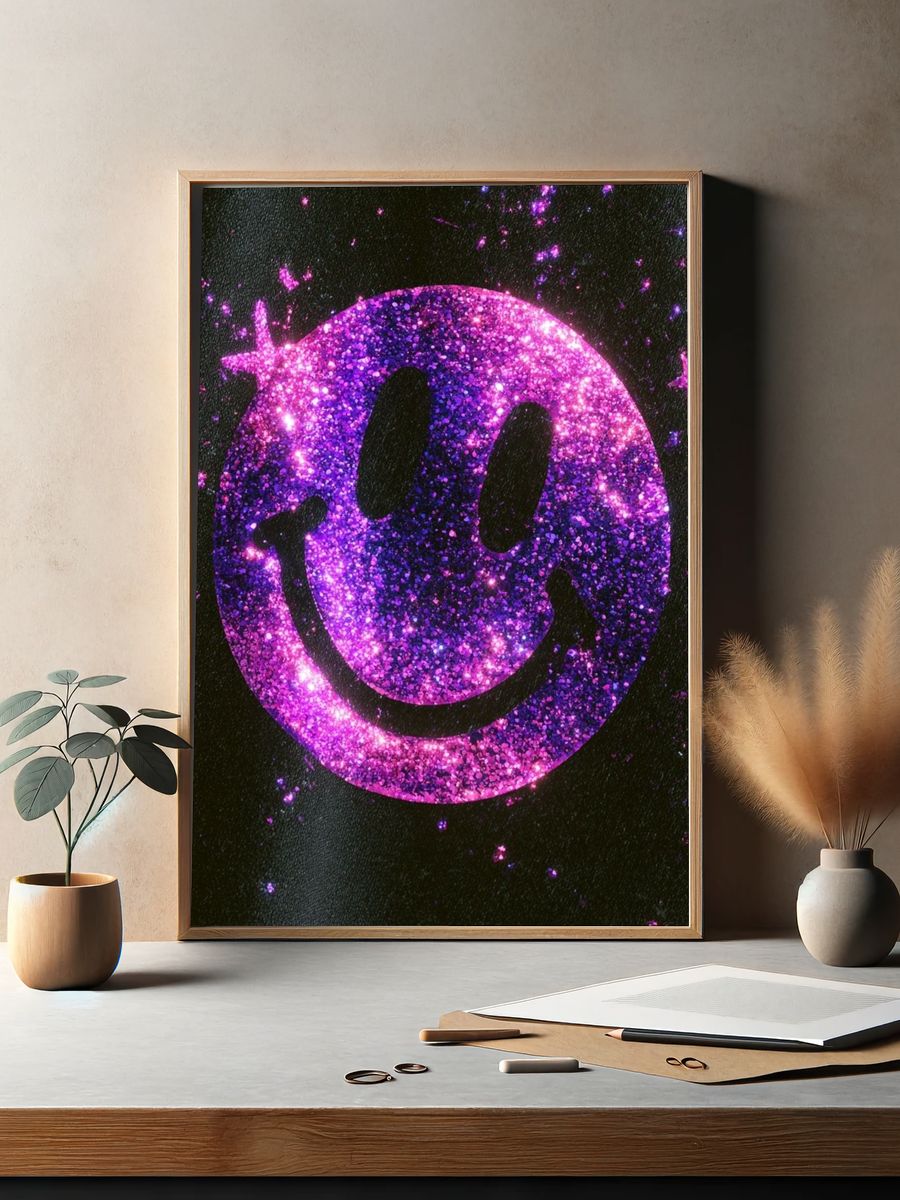 Glitter Smiley Face Typography Print. — room view 2