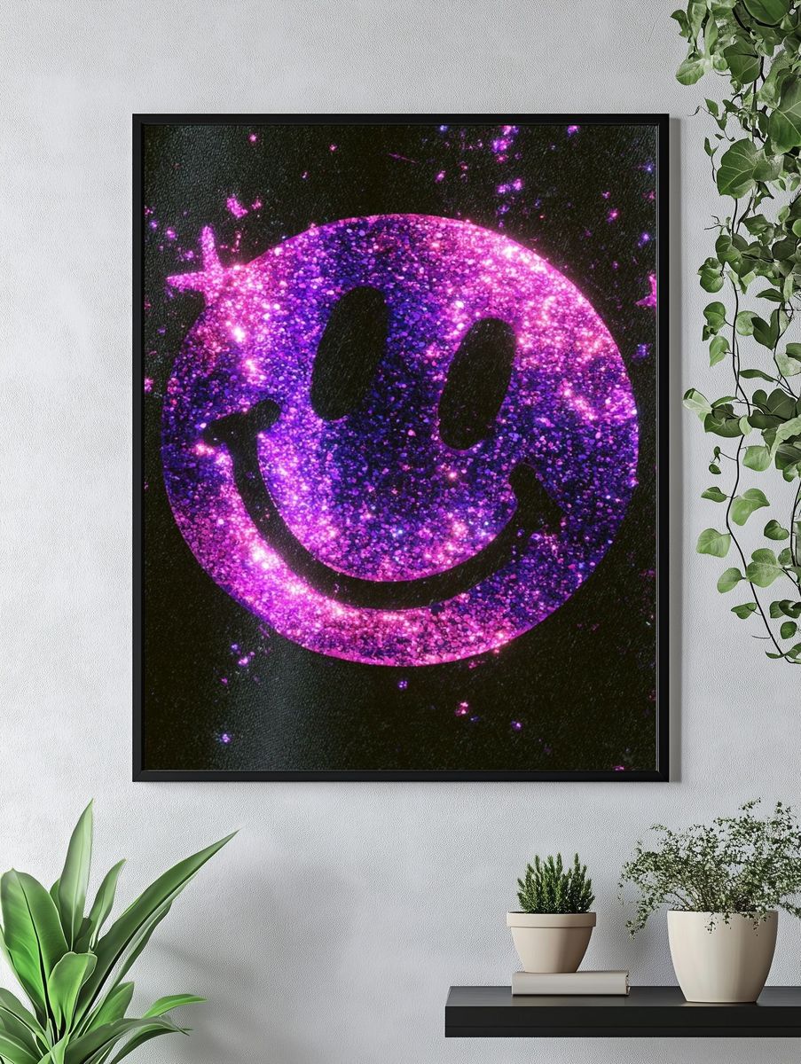 Glitter Smiley Face Typography Print. — room view 4