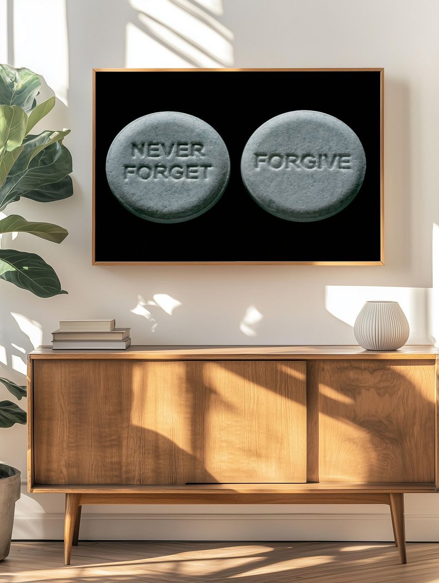 Never Forget Pill Typography Poster. — room view 3