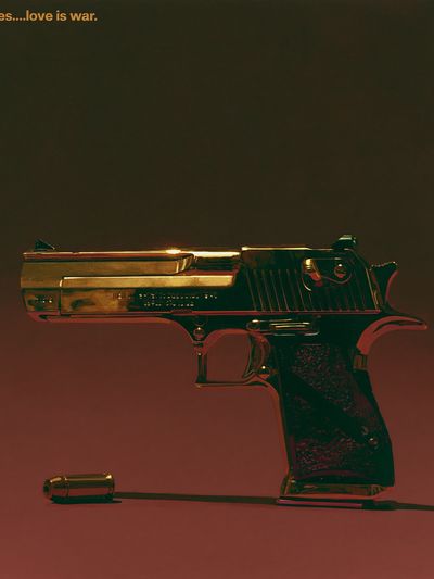 Golden Pistol Typography Poster. poster