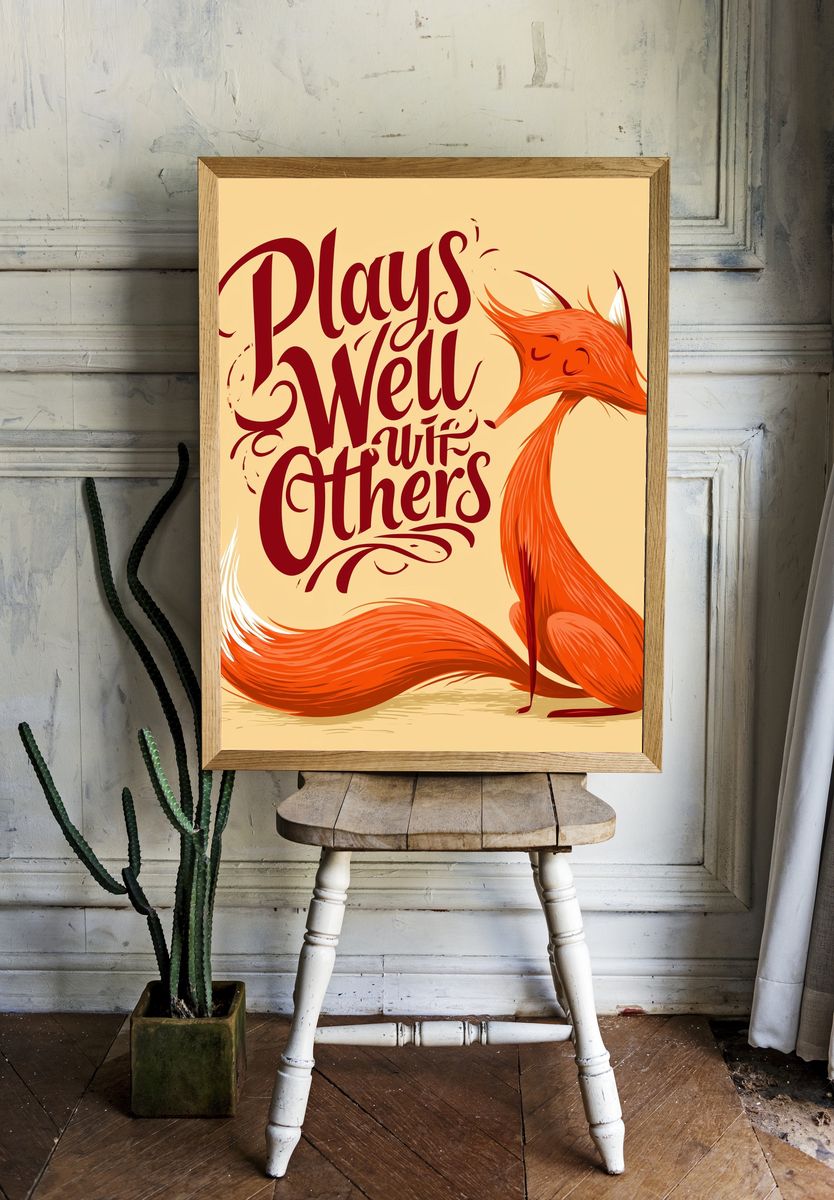 Playful Fox Typography Poster. room preview