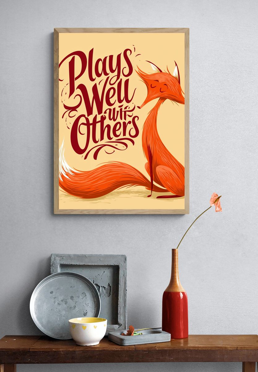 Playful Fox Typography Poster. — room view 3