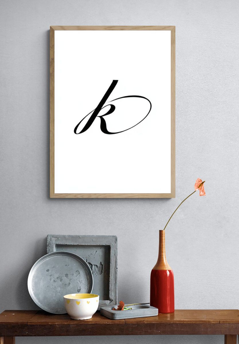Elegant Script K Typography Poster. — room view 3